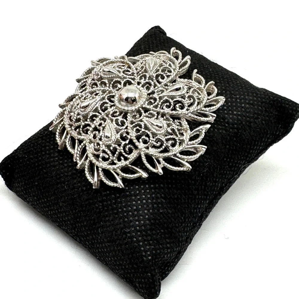 Trifari Silvertone Floral Filigree Brooch